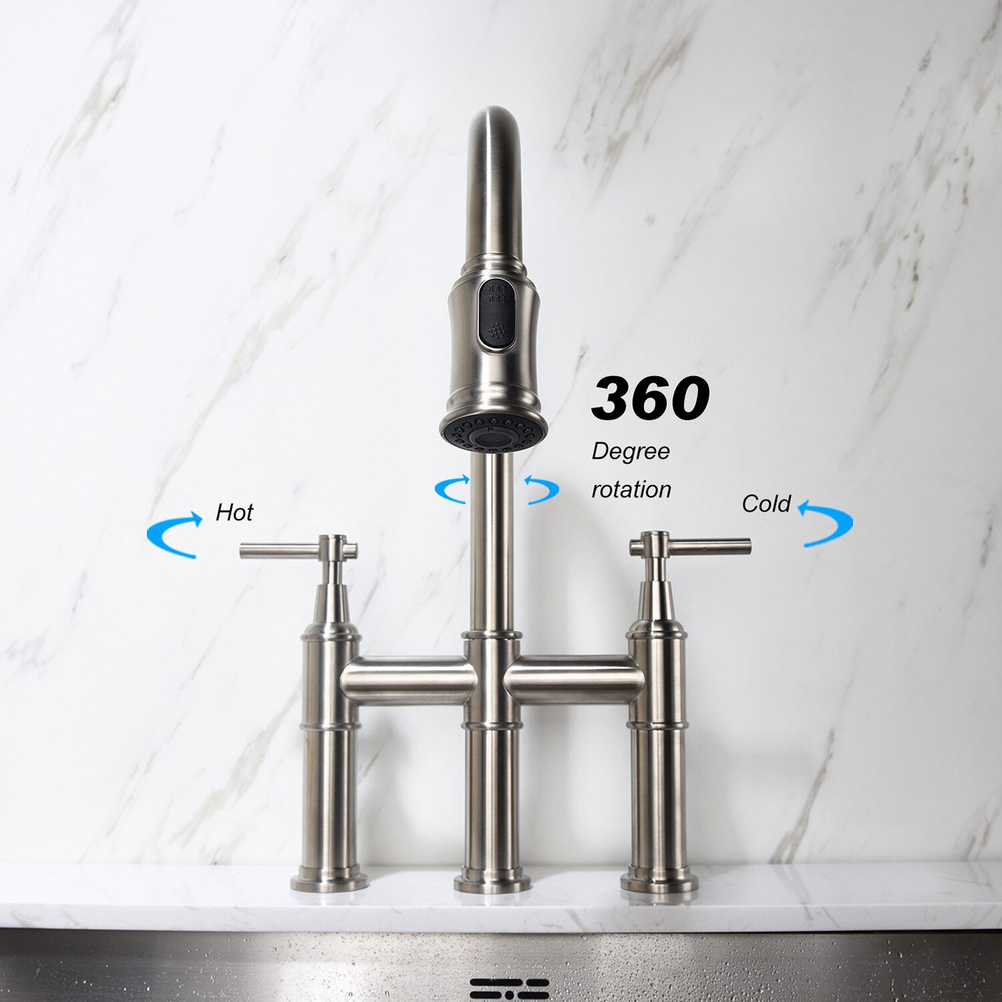  Aquacubic Bridge Küchenarmatur mit herunterziehbarem Sprühkopf, resistent gegen Fingerabdrücke, fleckenfrei