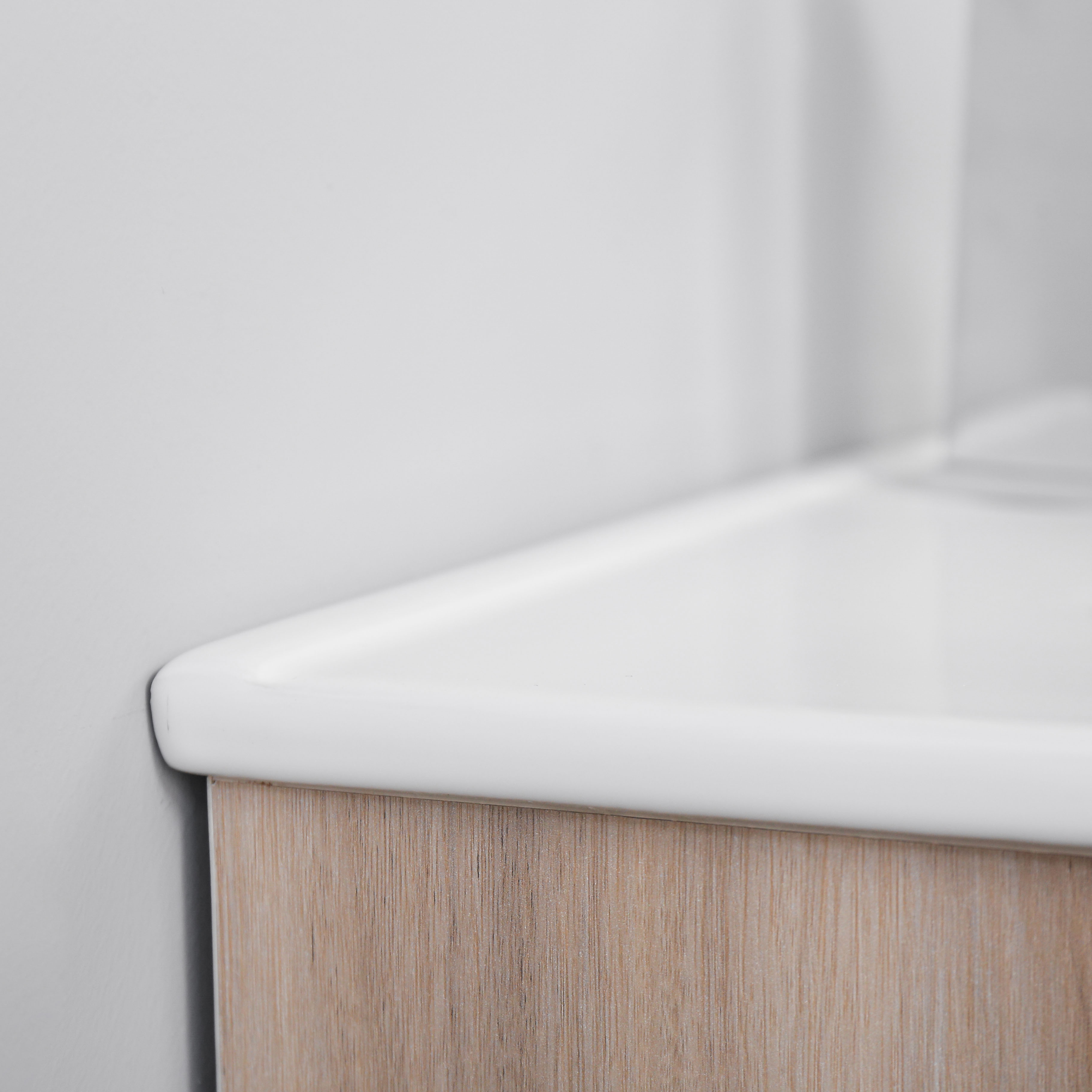 Drop-in-Badezimmerwaschbecken aus weißer Keramik mit rechteckigem Federrand und dünner Kante