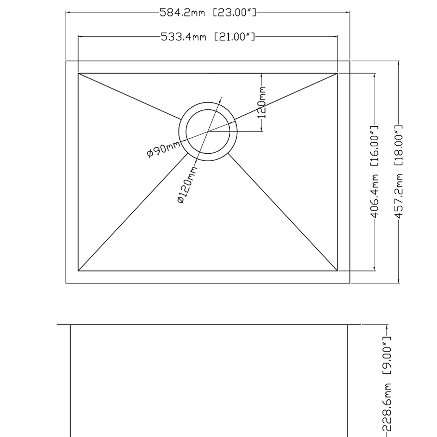 18 Gauge 304 Edelstahl Handgefertigte Unterbau-PVD-Nano-Küchenspüle mit Bodengitter-Abflussbaugruppe