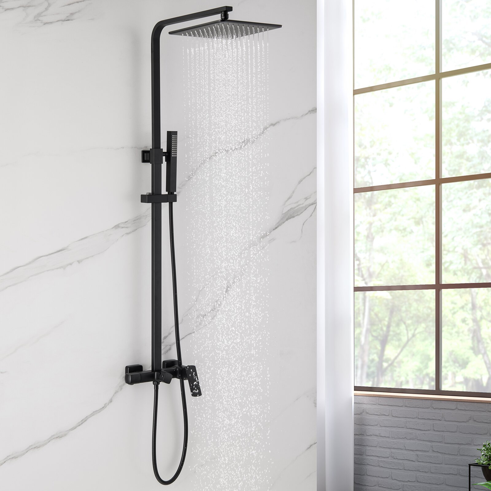 Aquacubic bleifreier Regen-Badezimmer-Duschhahn, freiliegendes Rohr-Duschsystem mit Handbrause
