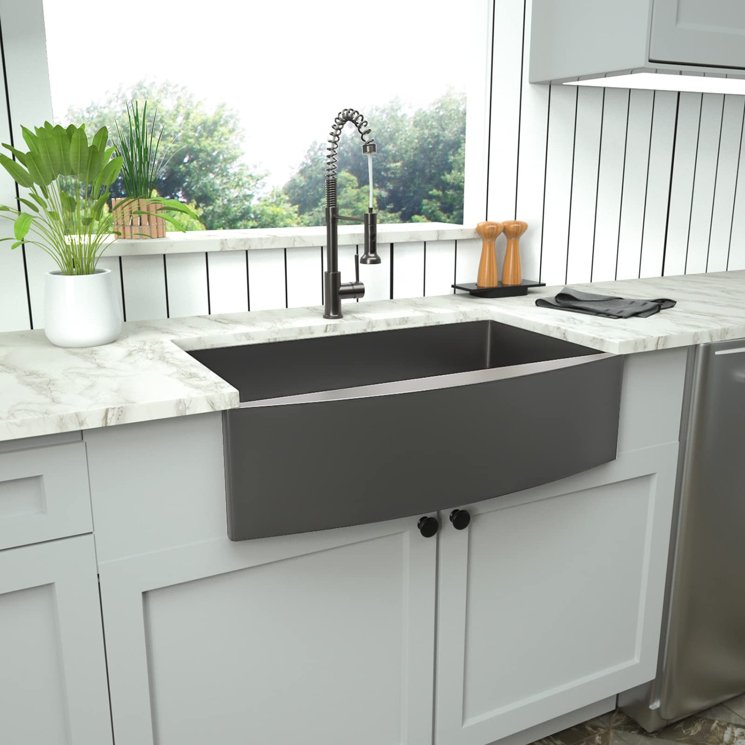 Aquacubic CUPC-zertifiziertes Gunmetal Black Single Bowl Farmhouse Kitchen Sink