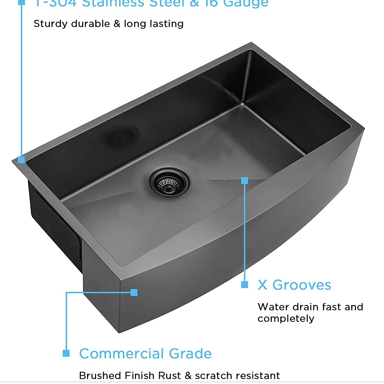 Aquacubic CUPC-zertifiziertes Gunmetal Black Single Bowl Farmhouse Kitchen Sink