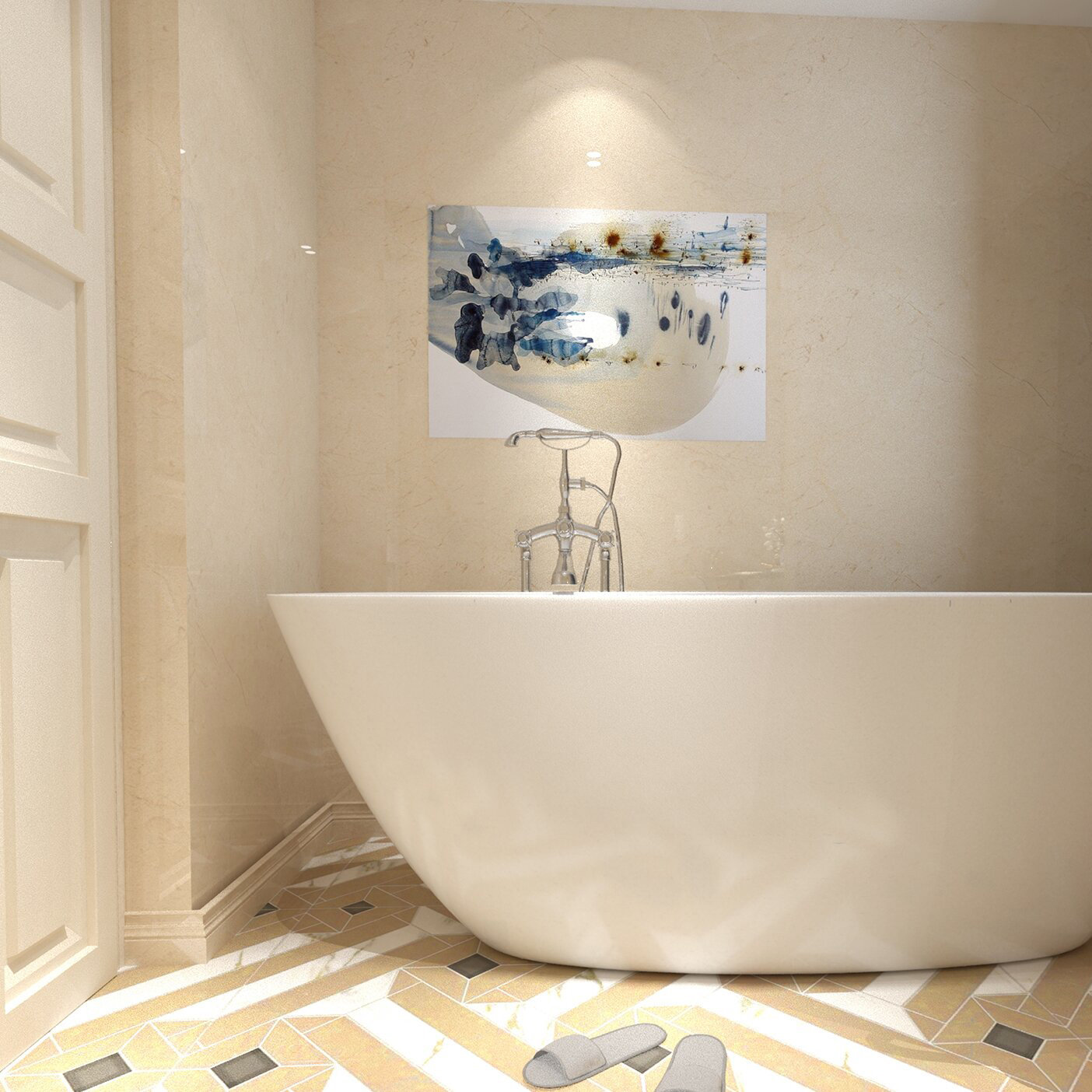 Freistehender Badewannenarmatur im Telefondesign-Stil zur Bodenmontage mit 3 drehbaren Griffen