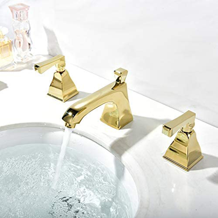 Aquacubic Luxus-Mischbatterien in Gold, Doppelgriff, 3 Löcher, 20,3 cm, weit verbreiteter Badezimmer-Waschbecken-Wasserhahn