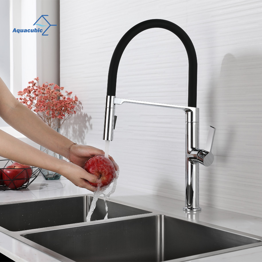 Aquacubic Chrome Long Neck UPC Einhand-Küchenarmatur mit magnetischer Docking-Funktion und flexiblem Schlauch