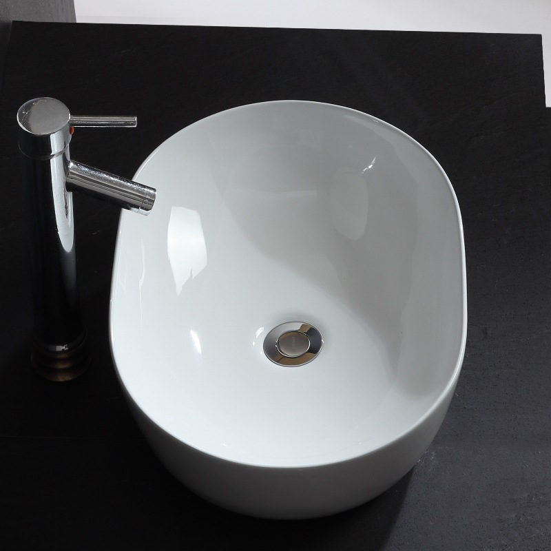 Aquacubic RV künstlerisches Porzellan-Oval-Waschtisch-Waschtisch-Set für Badezimmer, weißes Keramik-Waschbecken