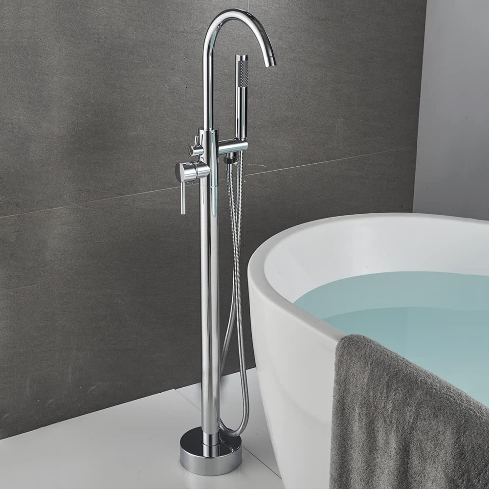 Aquacubic Badezimmer-Badewannen-Wasserhahn mit hohem Durchfluss, heiß und kalt, freistehender Badewannen-Wasserhahn mit Handbrause