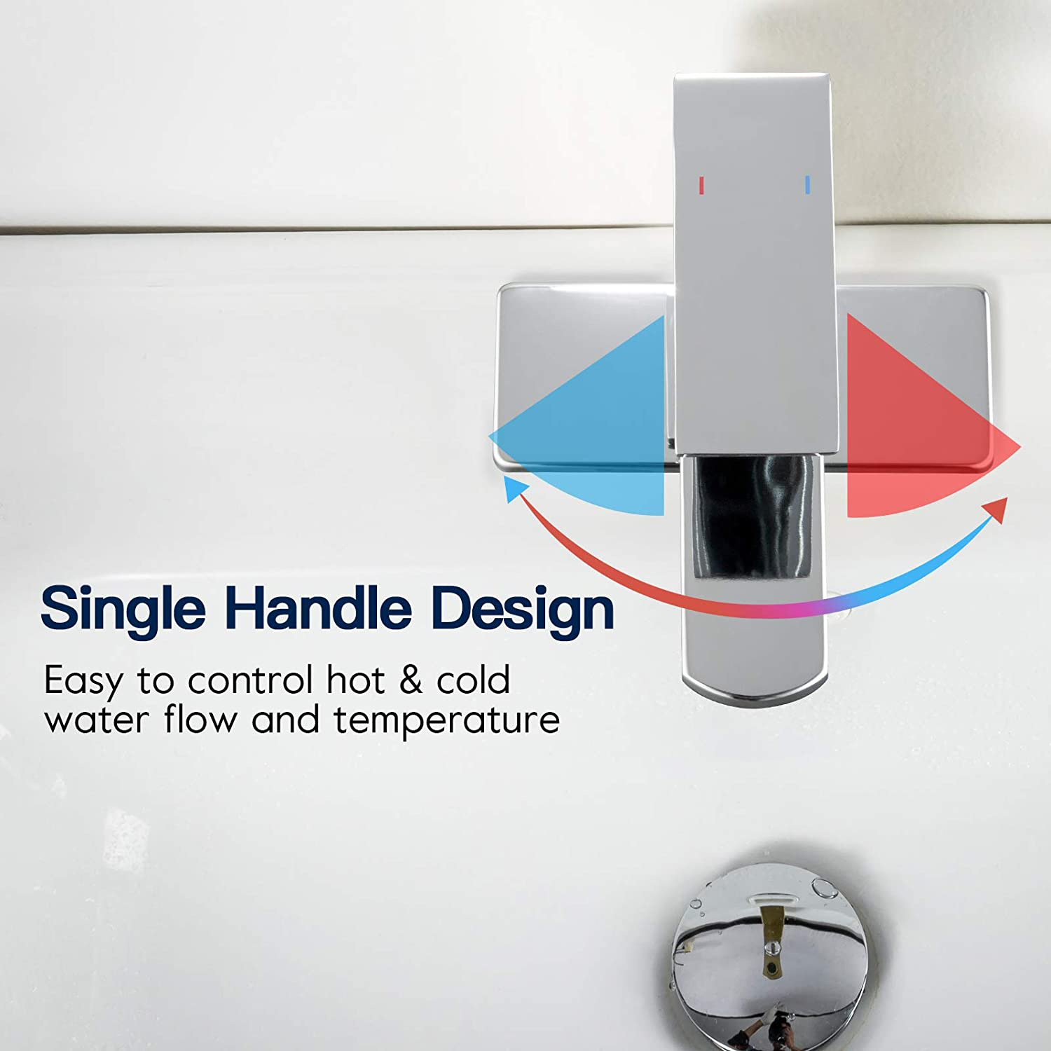 Einfacher, verchromter, quadratischer Badezimmer-Wasserhahn mit Einlochmontage, Waschtischarmatur aus Edelstahl 304