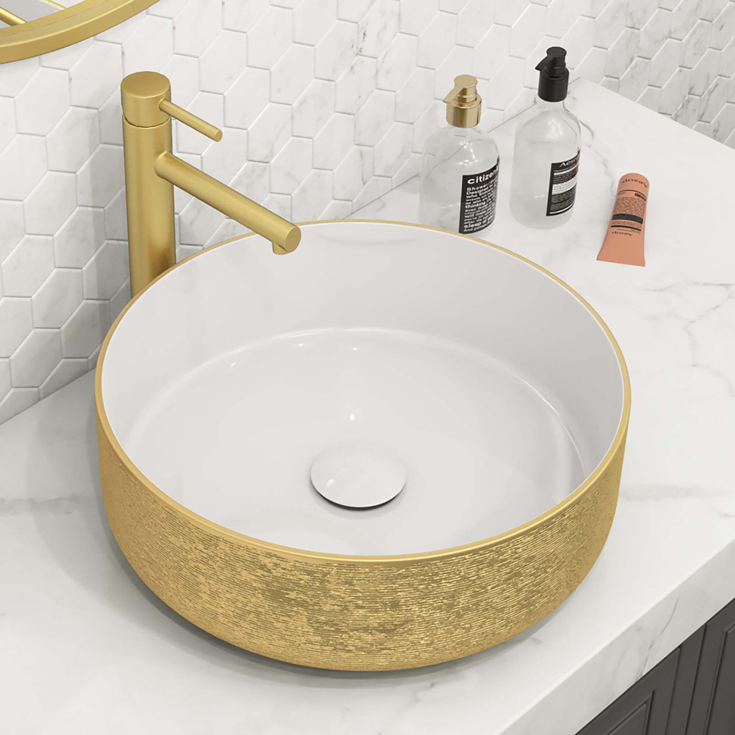 Luxuriöses königliches Waschbecken, Aufsatzwaschbecken, Kunstwaschbecken aus Keramik, goldenes Badezimmer-Waschbecken, vergoldetes Handwaschbecken