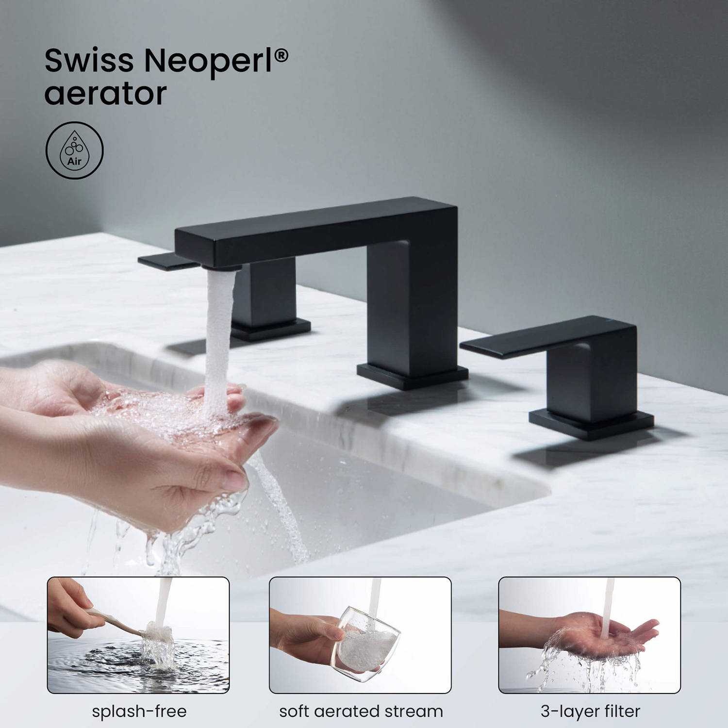 CUPC Faucet Factory Luxuriöser Badezimmer-Wasserhahn aus schwarzem Messing, 20,3 cm, mit zwei Griffen für Badezimmerwaschbecken