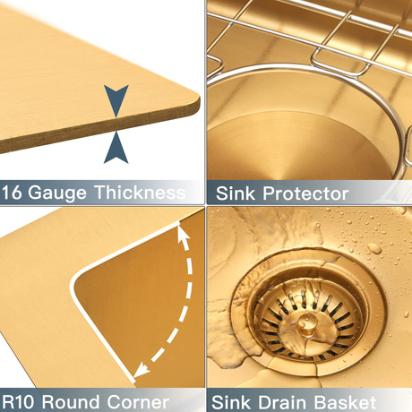 Aquacubic PVD Nano Golden 304 Edelstahl handgefertigte Drop-in-Workstation-Küchenspüle