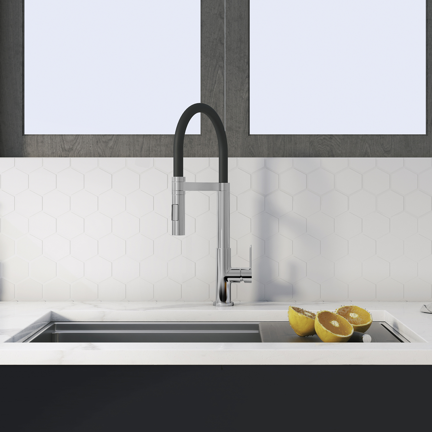 Aquacubic Kitchen Torneira Cozinha Waschbecken-Wasserhahn, flexibler Schlauch, verchromter Küchenarmatur für Deckmontage