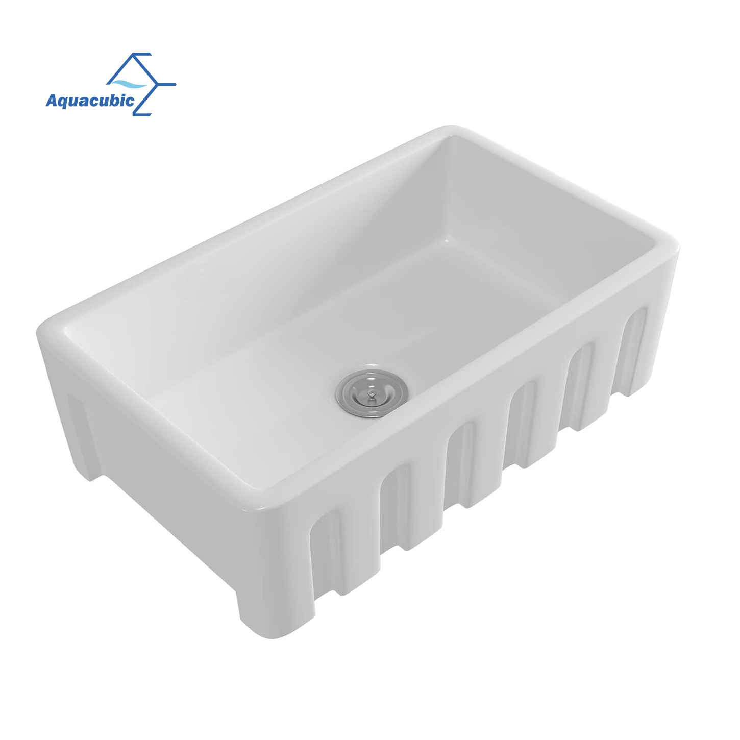 Aquacubic Einzelschüssel, 83,8 cm, Keramik-Küchenspüle, weiß, wendbare Spüle mit Bodengitter und Korbsieb für die USA