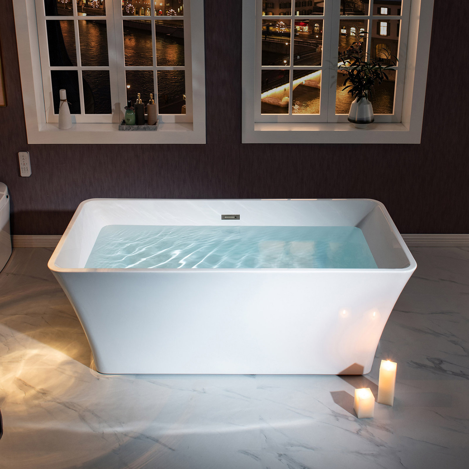 Moderne, freistehende, rechteckige Badewanne aus Acryl, 67 Zoll, flacher Boden, einteiliger freistehender Whirlpool aus Glasfaser