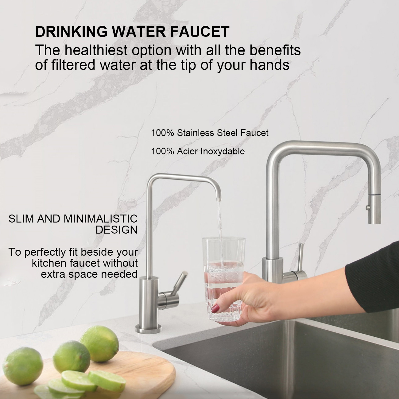 Umkehrosmose-Wasserhahn, bleifreier Küchenwasserfilter-Wasserhahn für RO-Trinkwasserfiltrationssysteme, SUS304-Edelstahl-Trinkwasserhahn