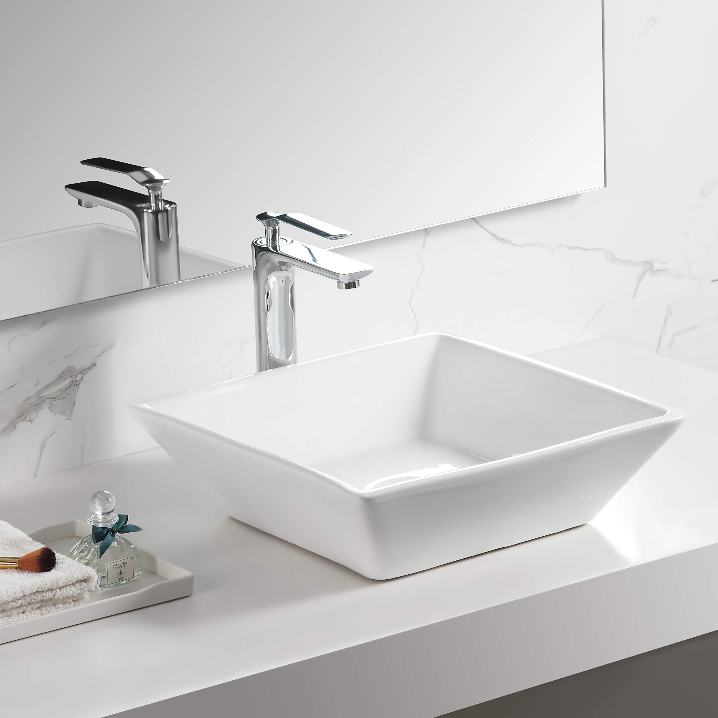 Aquacubic quadratischer Badezimmer-Waschtisch aus weißer Keramik, Kunstwaschbecken