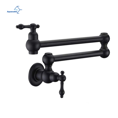 Aquacubic Black Pot Filler Wasserhahn Wandhalterung, Doppelschwenkgelenke und 24-Zoll-Verlängerung