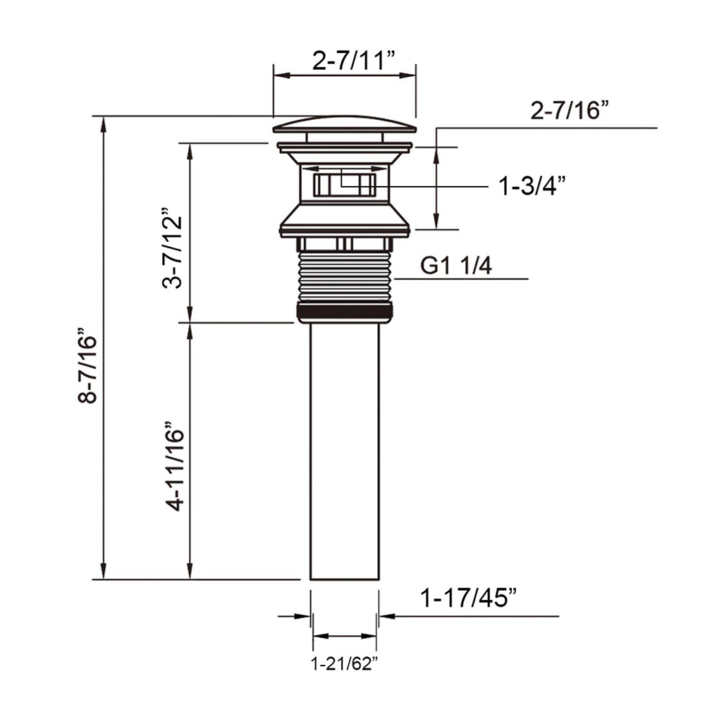 Waschbeckenabfluss aus massivem Messing mit Chrom-Finish ohne Überlauf