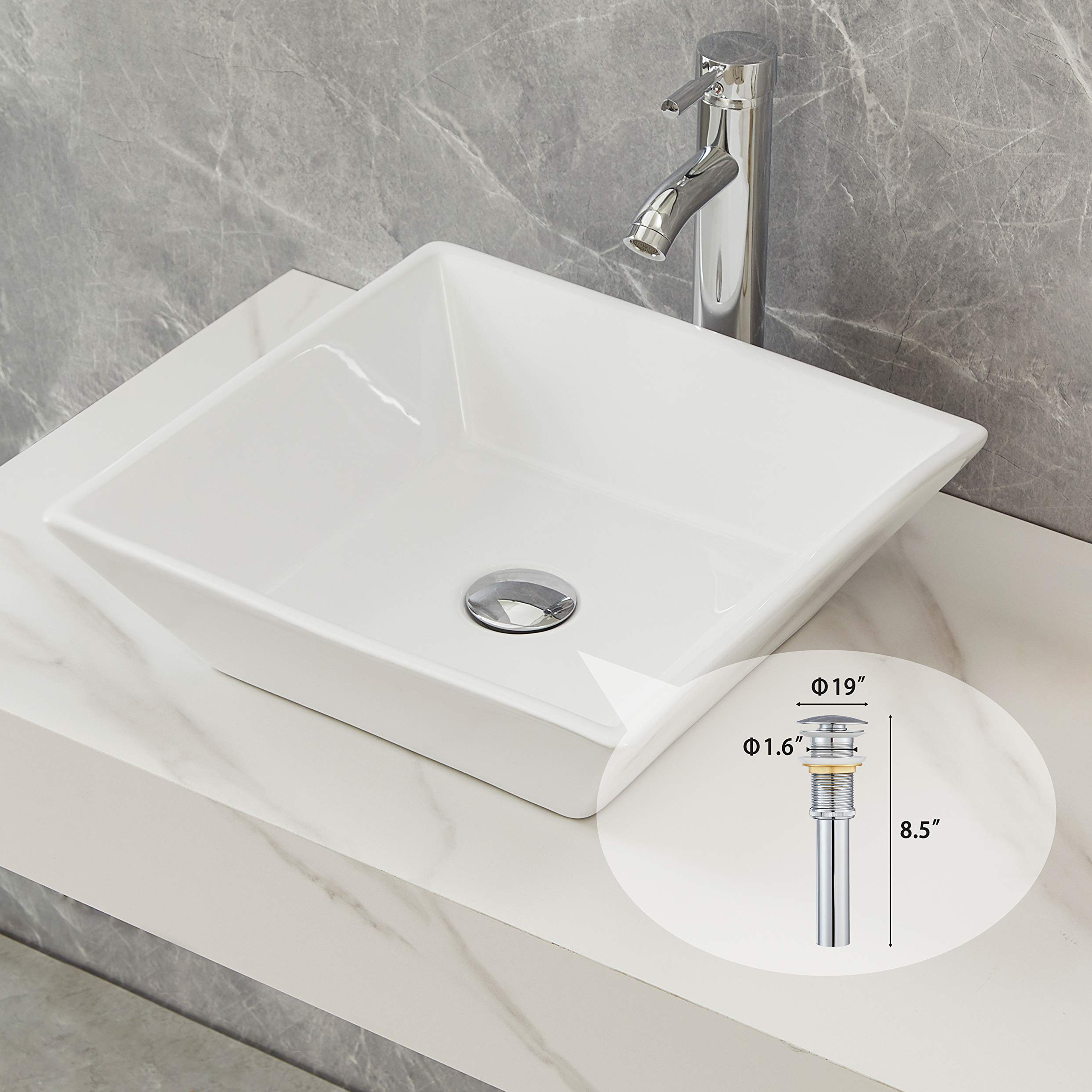 Aquacubic quadratischer Badezimmer-Waschtisch aus weißer Keramik, Kunstwaschbecken