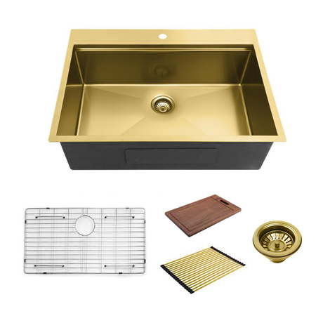 Aquacubic PVD Nano Golden 304 Edelstahl handgefertigte Drop-in-Workstation-Küchenspüle