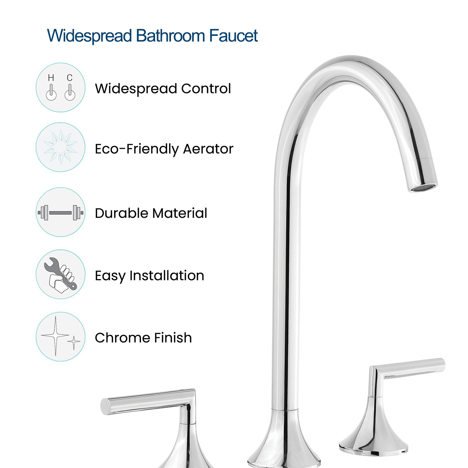 Aquacubic Chrome Weit verbreiteter, moderner Waschbecken-Wasserhahn mit 2 Griffen, bleifrei