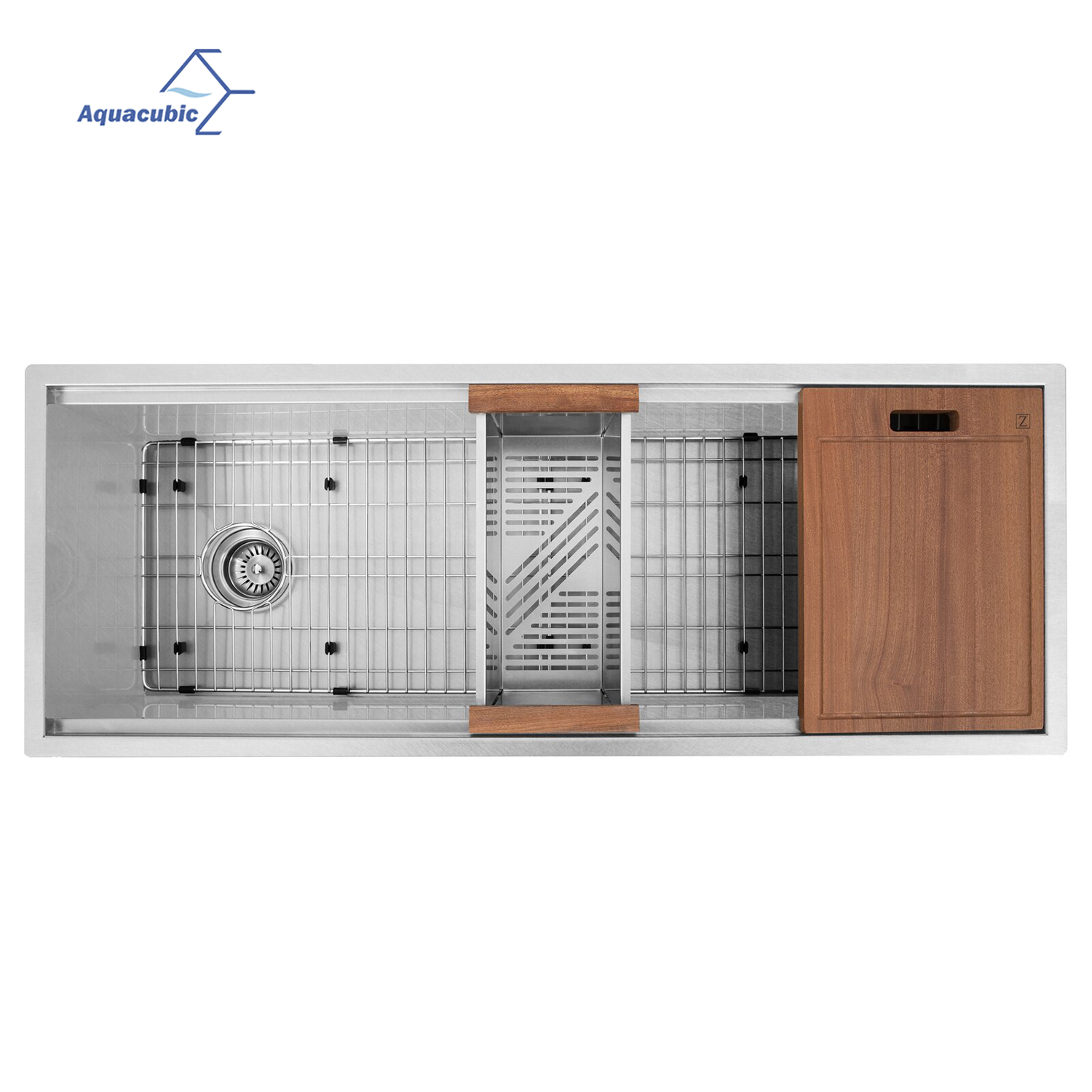 Luxuriöses 45 x 19 Zoll großes, modernes Unterbauwaschbecken von Aquacubic, 18/16-Gauge-Workstation, 304-Edelstahlspüle mit Leisten-Workstation