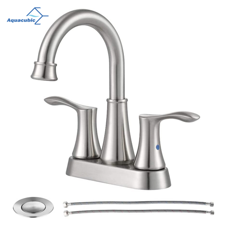 Aquacubic Badezimmer-Waschtischarmatur mit 2 Griffen, 10,2 cm mittig angeordneter Waschbecken-Wasserhahn aus gebürstetem Nickel