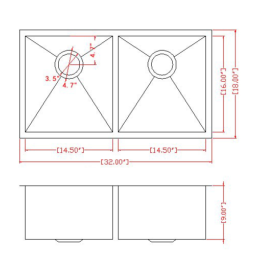 32-Zoll-Edelstahl-handgefertigte Unterbau-Küchenspüle mit zwei Doppelbecken