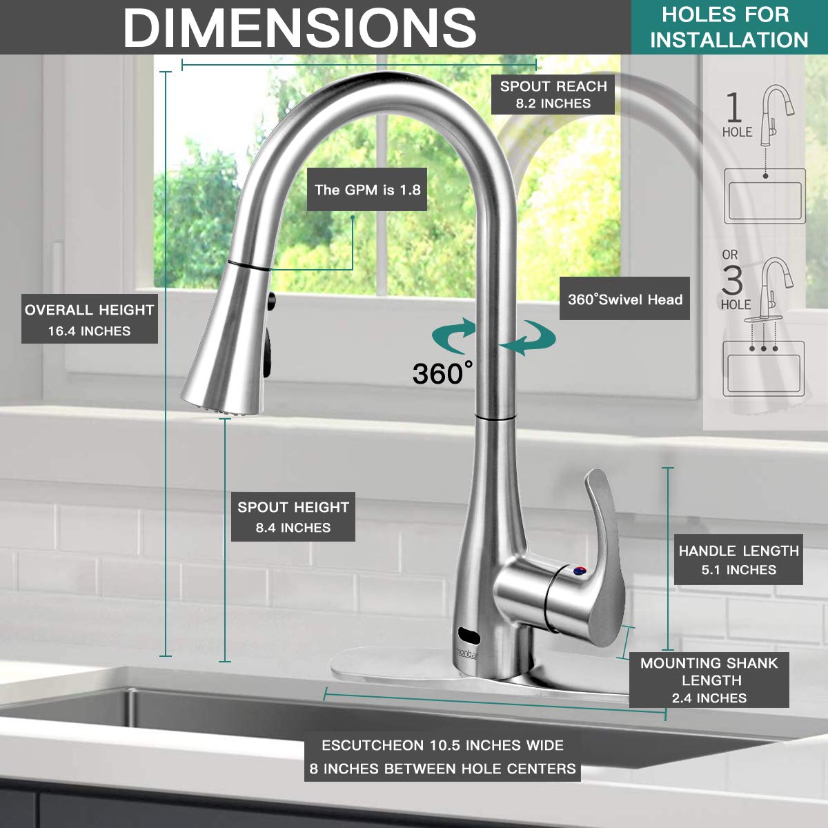 Aquacubic cUPC Sanitary Moderner automatischer Sensor-Auszieh-Küchenarmatur