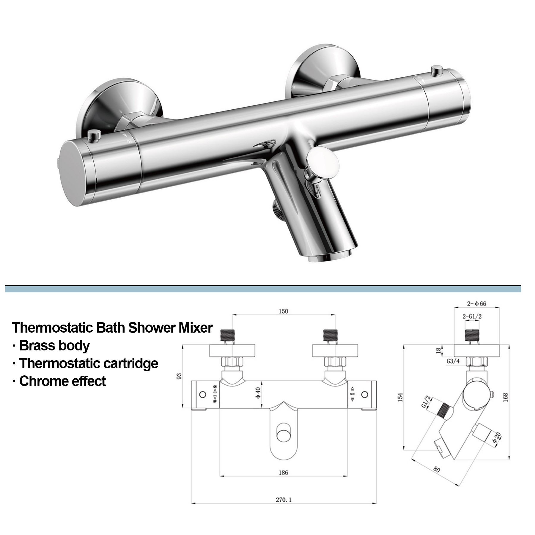 Aquacubic WRAS cUPC Wandmontage-Thermostat für Dusche und Badezimmer, Wasserhahnventil mit NPT-Gewinde, US-Standard