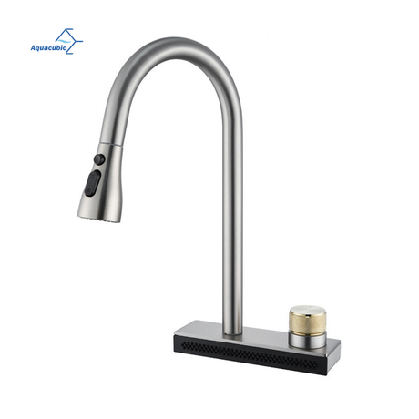 China Black Smart Wasserfall-Küchenarmatur mit herunterziehbarem Sprühgerät, Spültischarmaturen, Einhebel-Küchenmischbatterie
