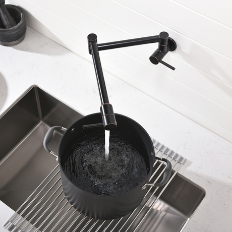 Küchentopffüller, gebürstetes schwarzes ORB-Messing, klappbarer Wasserhahn mit zwei Griffen, ölgeriebene Bronze