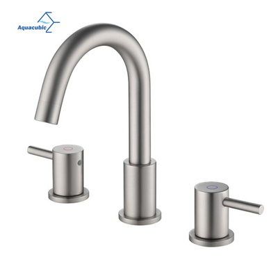 Aquacubic Zwei-Griff-Hochbogen-Badarmatur aus gebürstetem Nickel mit Pop-Up-Ablauf- und Versorgungsleitungen