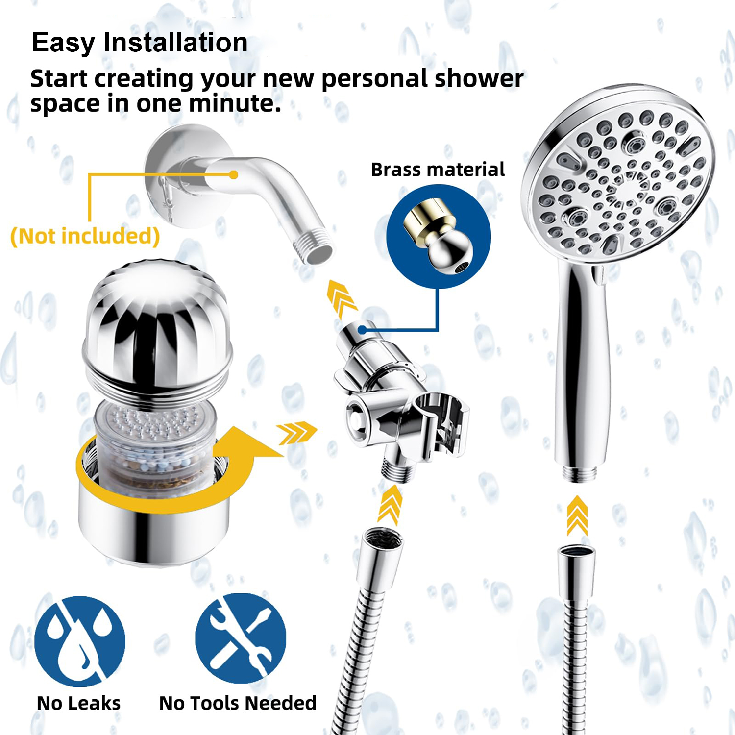 CUPC Hochdruck-Handbrause, 10 Moduseinstellungen, Dusche mit Punktstrahlfunktion, Duschkopf