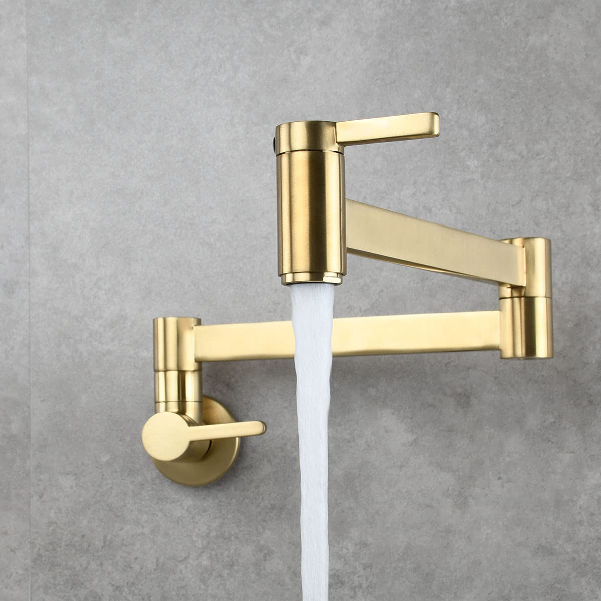 Moderner Topffüller-Wasserhahn aus gebürstetem Gold, Wandhalterung, aus massivem Messing, quadratisch, klappbar, für Küchenspüle, Einlochmontage