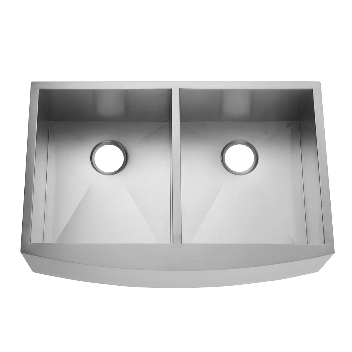 Handgefertigte Doppelschüssel-Küchenspüle aus Edelstahl im Landhausstil mit Schürzenfront