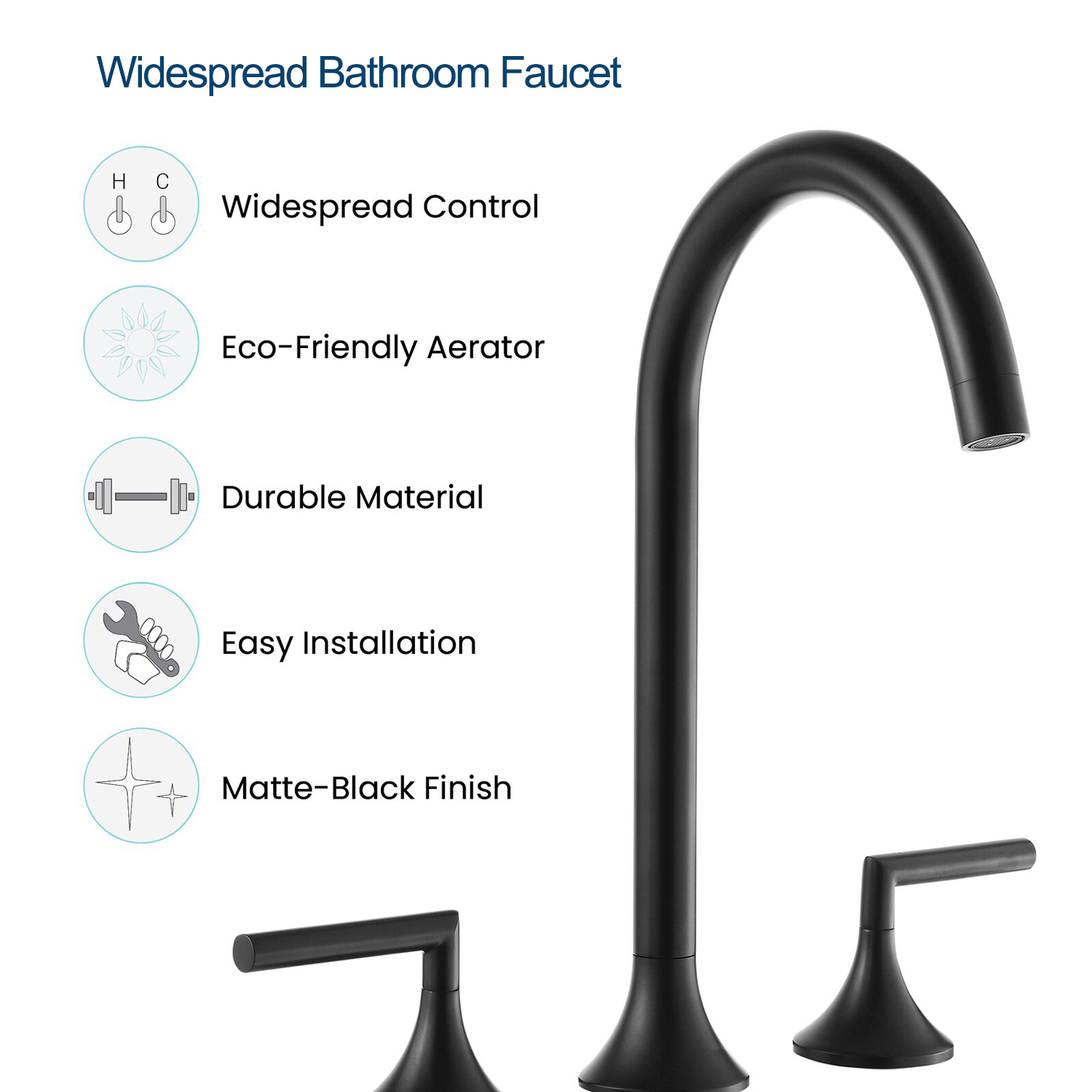 Aquacubic High-Arc CUPC Waschtischarmatur 8 Zoll Schwarz Weit verbreiteter Waschbeckenhahn