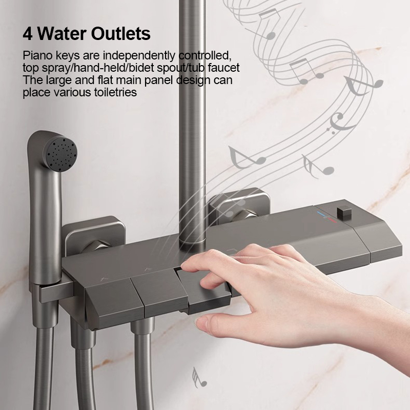 Großhandels-Duschsystem mit thermostatischem 4-Funktions-LED-Digitaldisplay und Klaviertasten-Wand-Duschset