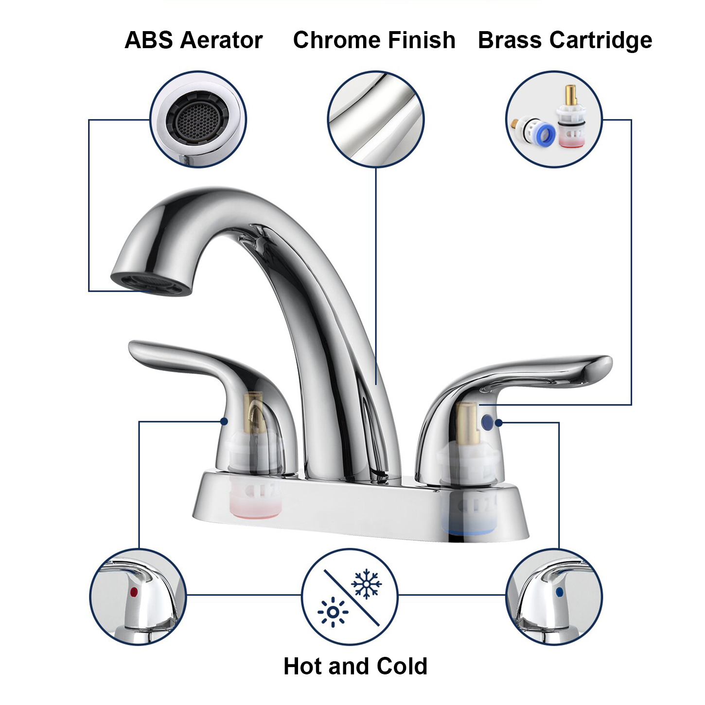 4-Zoll-2-Griff-Messing-Chrom-Universal-Centerset-Wasserhahn für Vanity-Waschbecken-Toilette