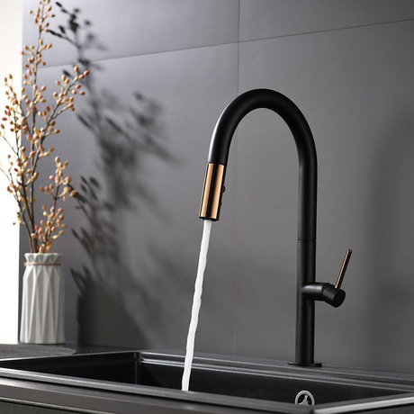 Hochwertige Sanitärkeramik, herunterziehbarer Warm- und Kalt-Einhand-Spültisch-Wasser-Mischbatterie, Küchenarmatur