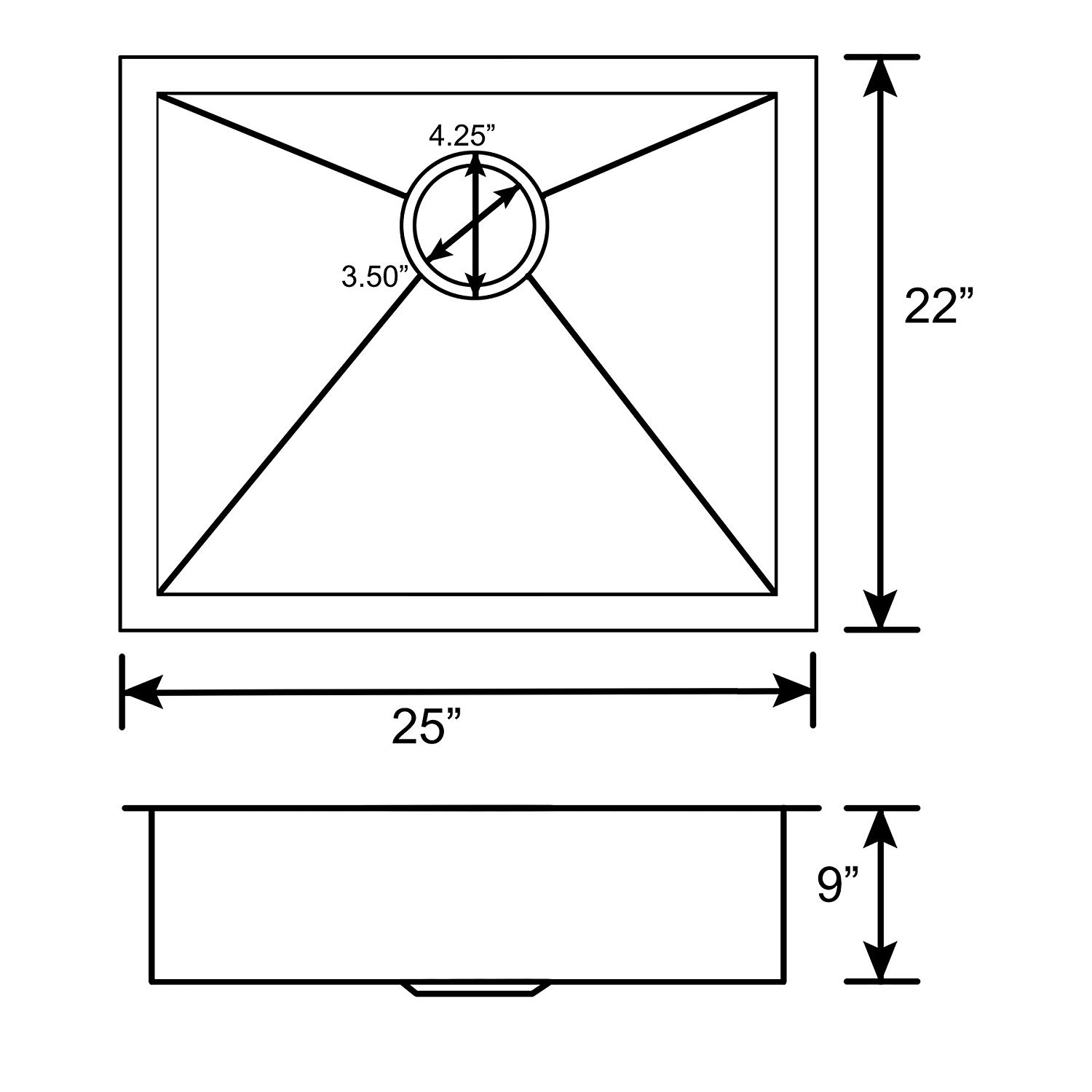 25-Zoll-Edelstahl-handgefertigte Unterbau-Küchenspüle unter der Thekenspüle, 16-Gauge-Einzelbecken-Barspüle