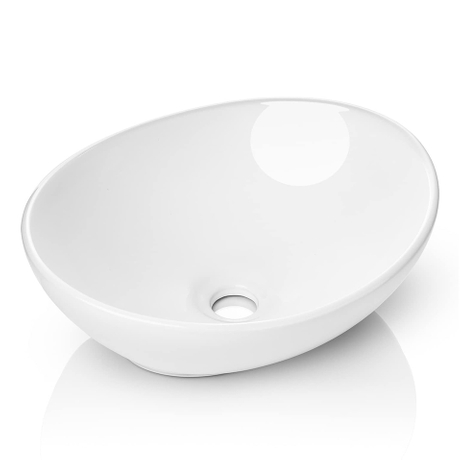 Modernes, eiförmiges, ovales, weißes Keramikgefäß-Waschbecken