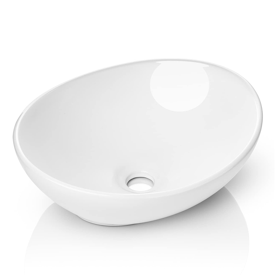 Modernes, eiförmiges, ovales, weißes Keramikgefäß-Waschbecken