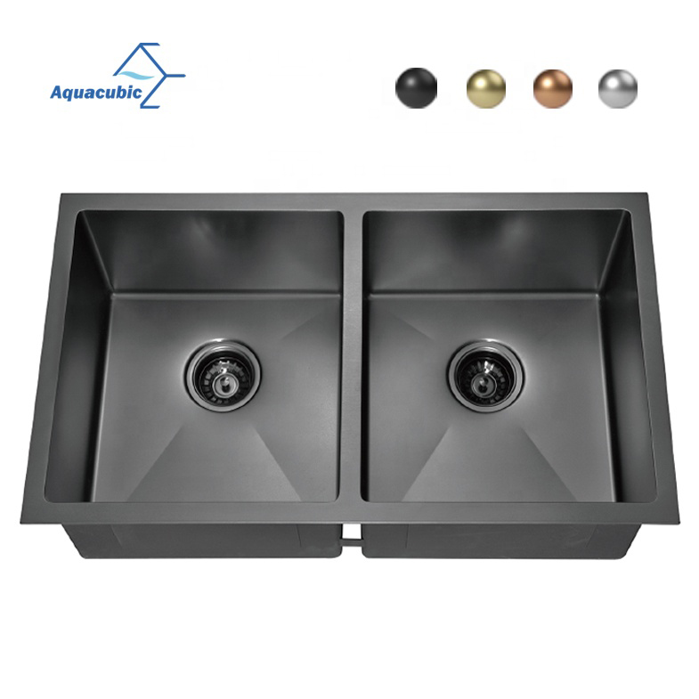 33 Zoll 304 Edelstahl Black Nano Handmade Unterbau-Doppelbecken-Küchenspüle