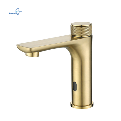 Aquacubic Factory Goldenes Badezimmer-Waschbecken, intelligenter Sensor, Kalt- und Warmwaschbecken, Hotel-Einloch-Wasserhahn