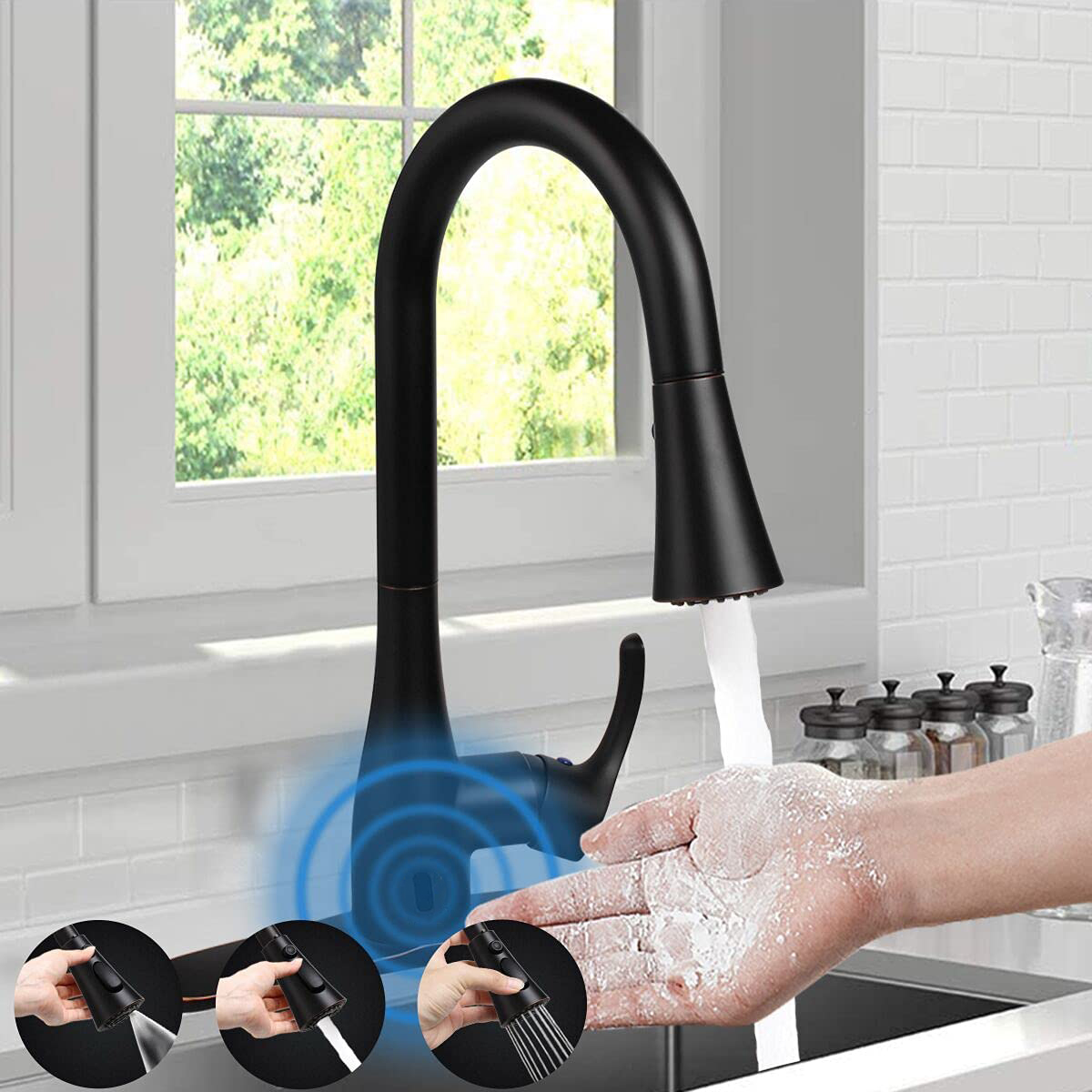 Aquacubic cUPC Sanitary Moderner automatischer Sensor-Auszieh-Küchenarmatur