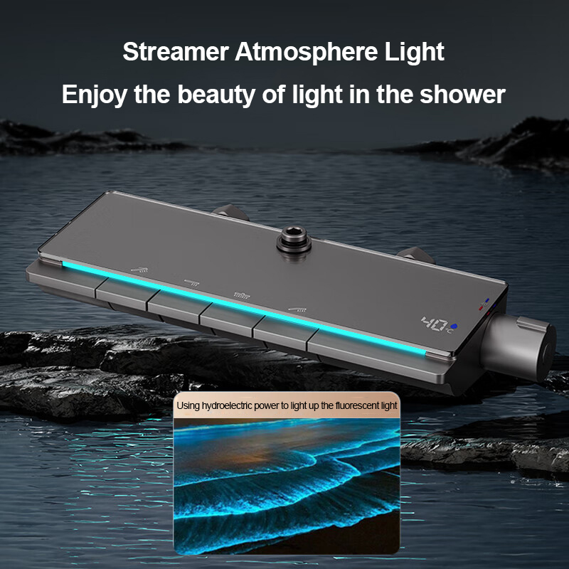 Hochdruck-Duschsystem, thermostatisches LED-Temperaturdisplay, 4-Funktions-Klaviertasten-Duschset